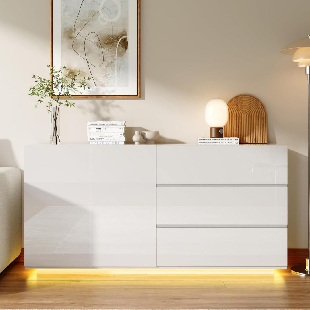 Sideboard mit 2 Tueren, 3 Schubladen und LED Beleuchtung