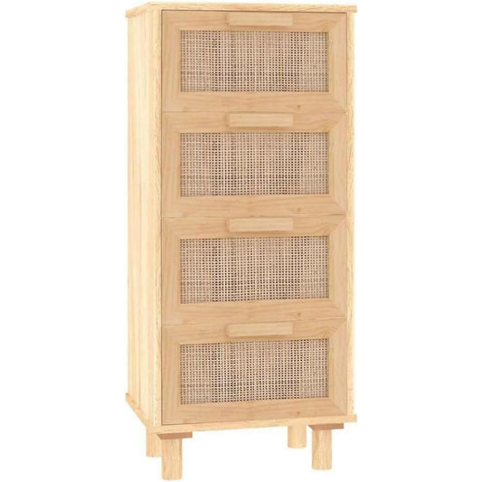 Rattan und Kiefernholz bestimmt die Materialwahl fuer das Sideboard