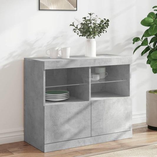 Betongrau gibt dem Sideboard einen farblichen Akzent