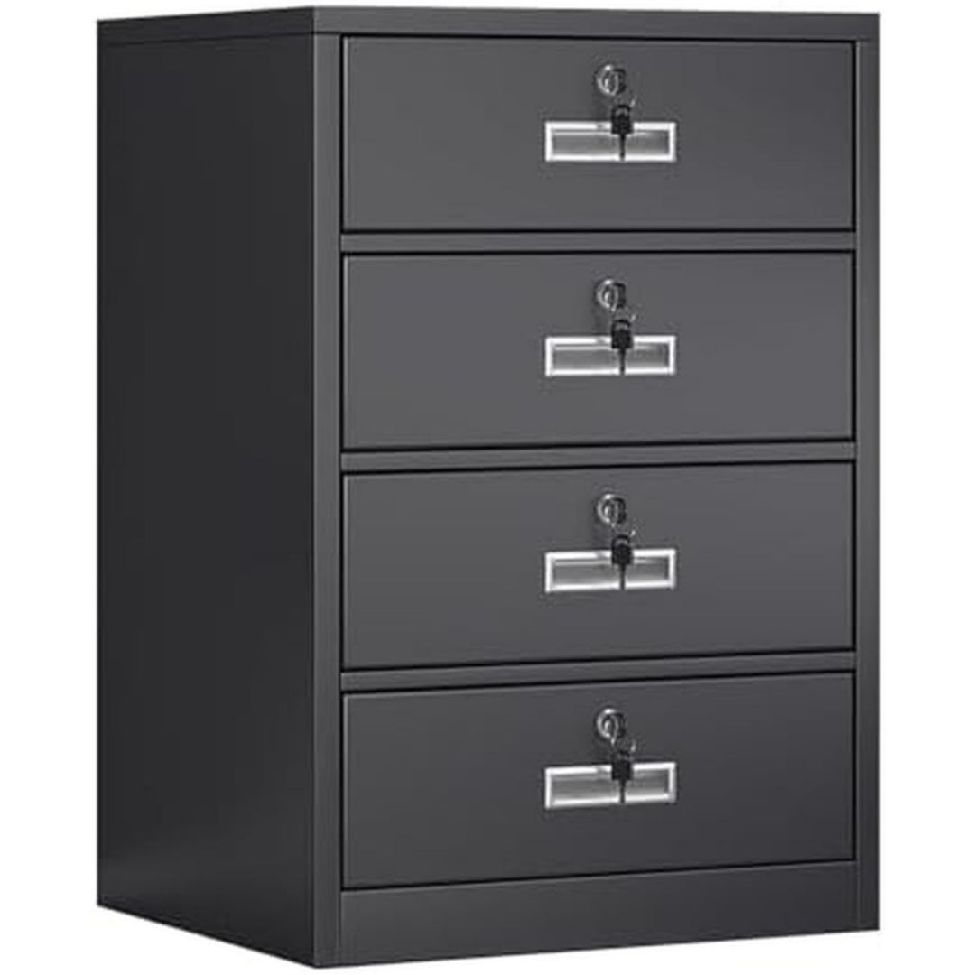 Die Gestaltung von dem Sideboard wird durch Metall gepraegt in Schwarz