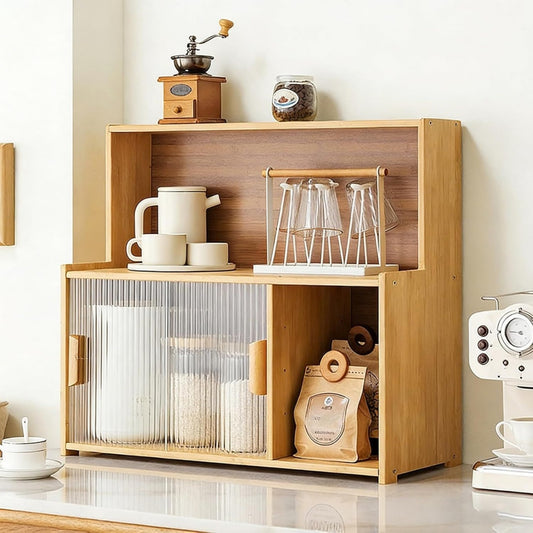 Sideboard mit Schiebetueren und Bambuselementen