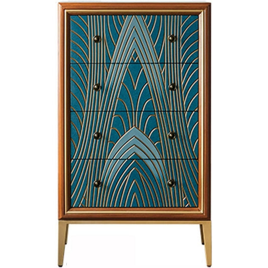 Das Sideboard zeigt Schubladen in Blau