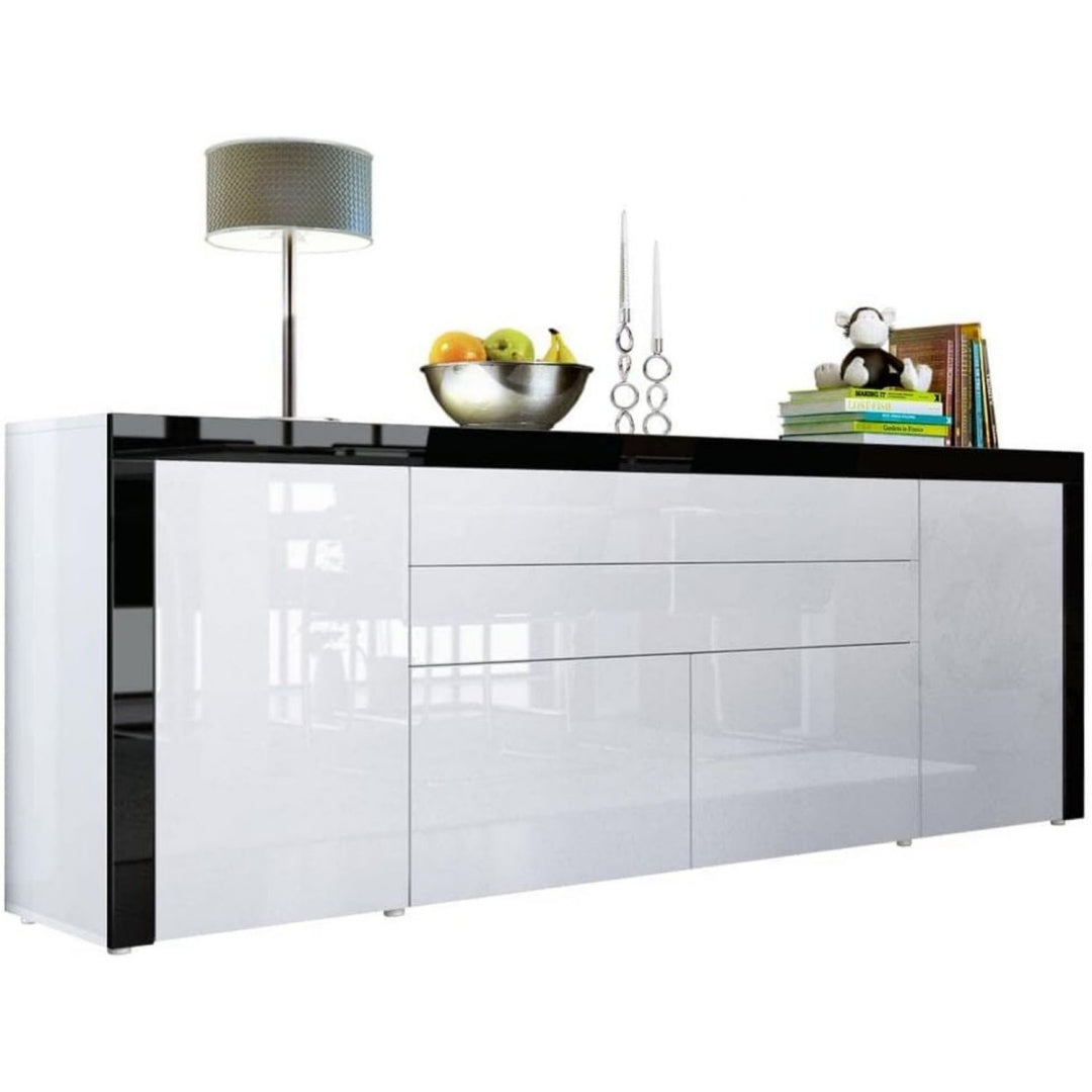 Sideboard mit 2 Tueren, glaenzenden Oberflaechen und Schubladen