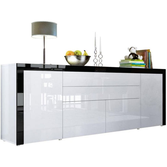 Sideboard mit 2 Tueren, glaenzenden Oberflaechen und Schubladen