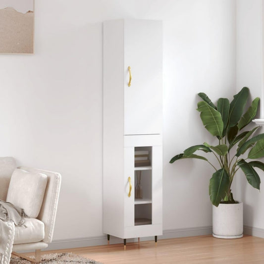 Der Hochschrank misst 34.5 x 34 x 180 cm in Weiss mit den Massen 34.5 x 34 x 180 cm