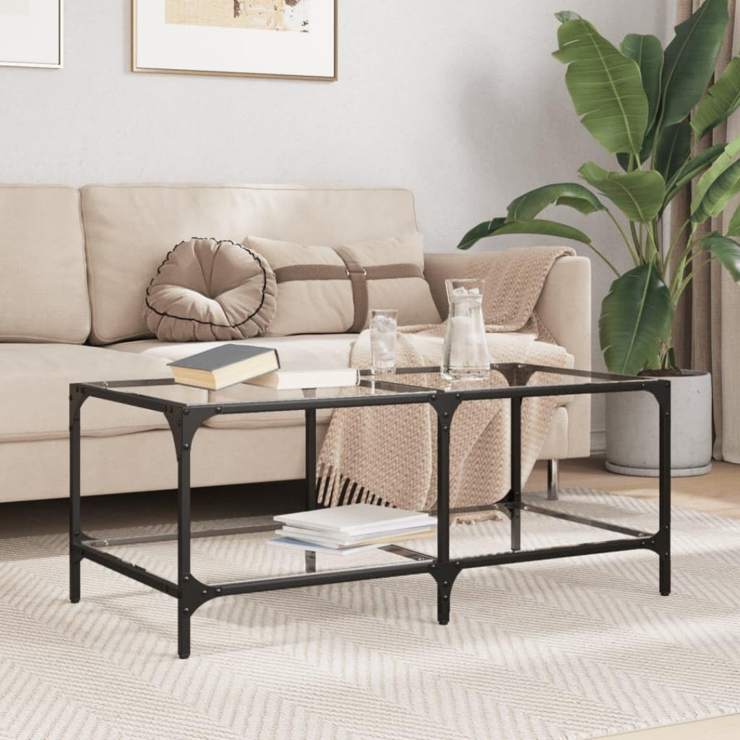 Der Couchtisch nimmt mit 98.5 x 50 x 40 cm Gestalt an
