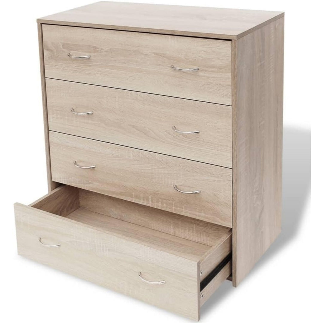 4 Schubladen an dem Sideboard aus Samt und Holzwerkstoff